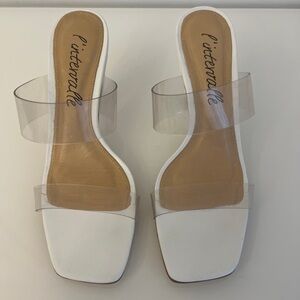 L’intervalle Women's White Clear Strap Heeled Sandals